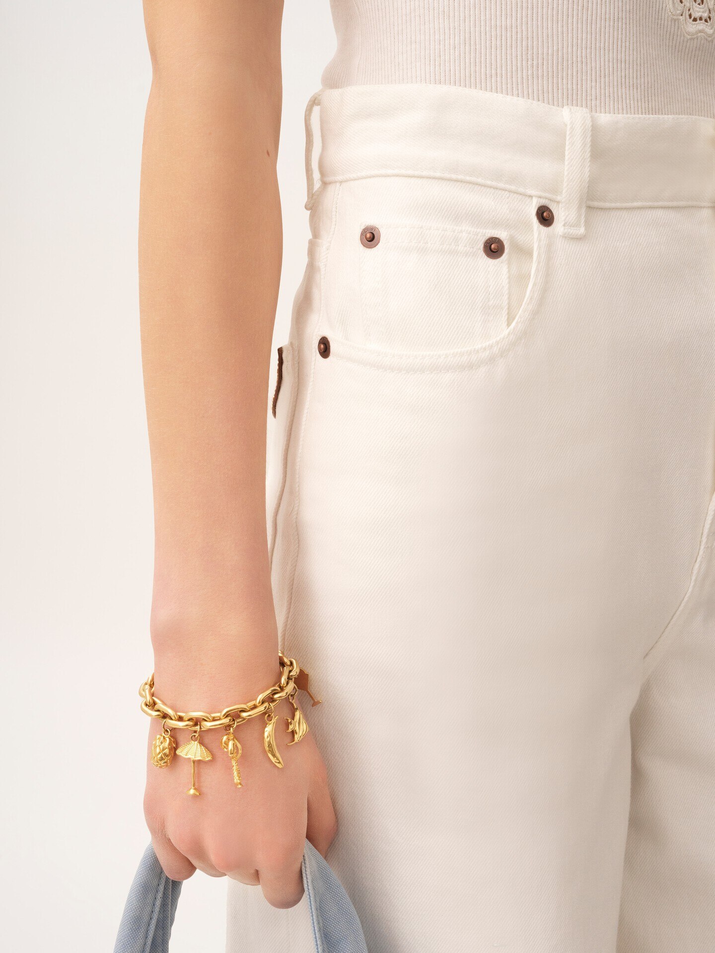 Jean taille haute large en denim - 7