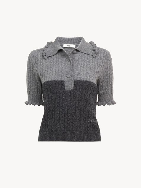 Short-sleeve polo sweater in a wool & cashmere knit