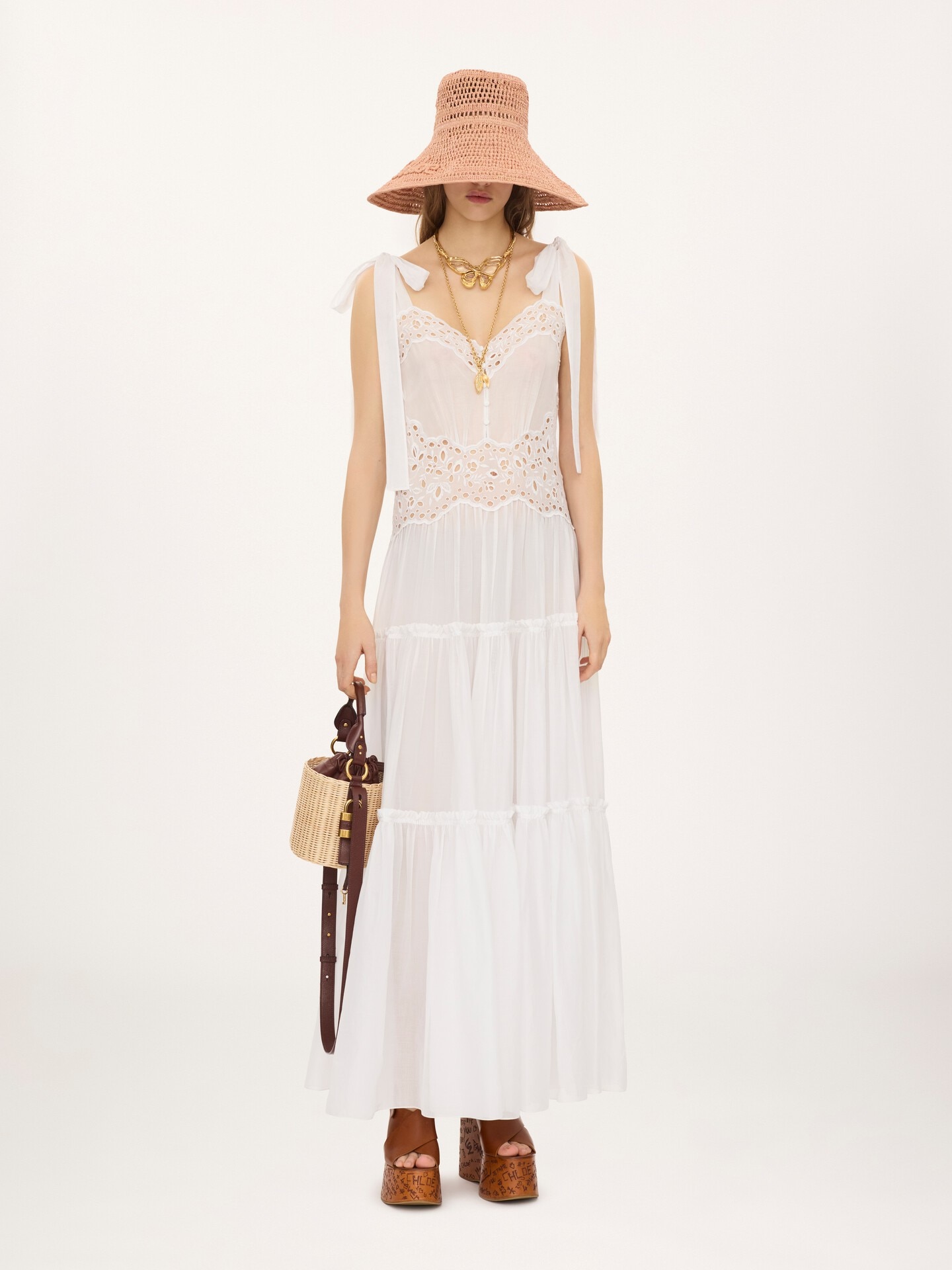 Robe longue fronc&eacute;e en voile de coton - 1.0