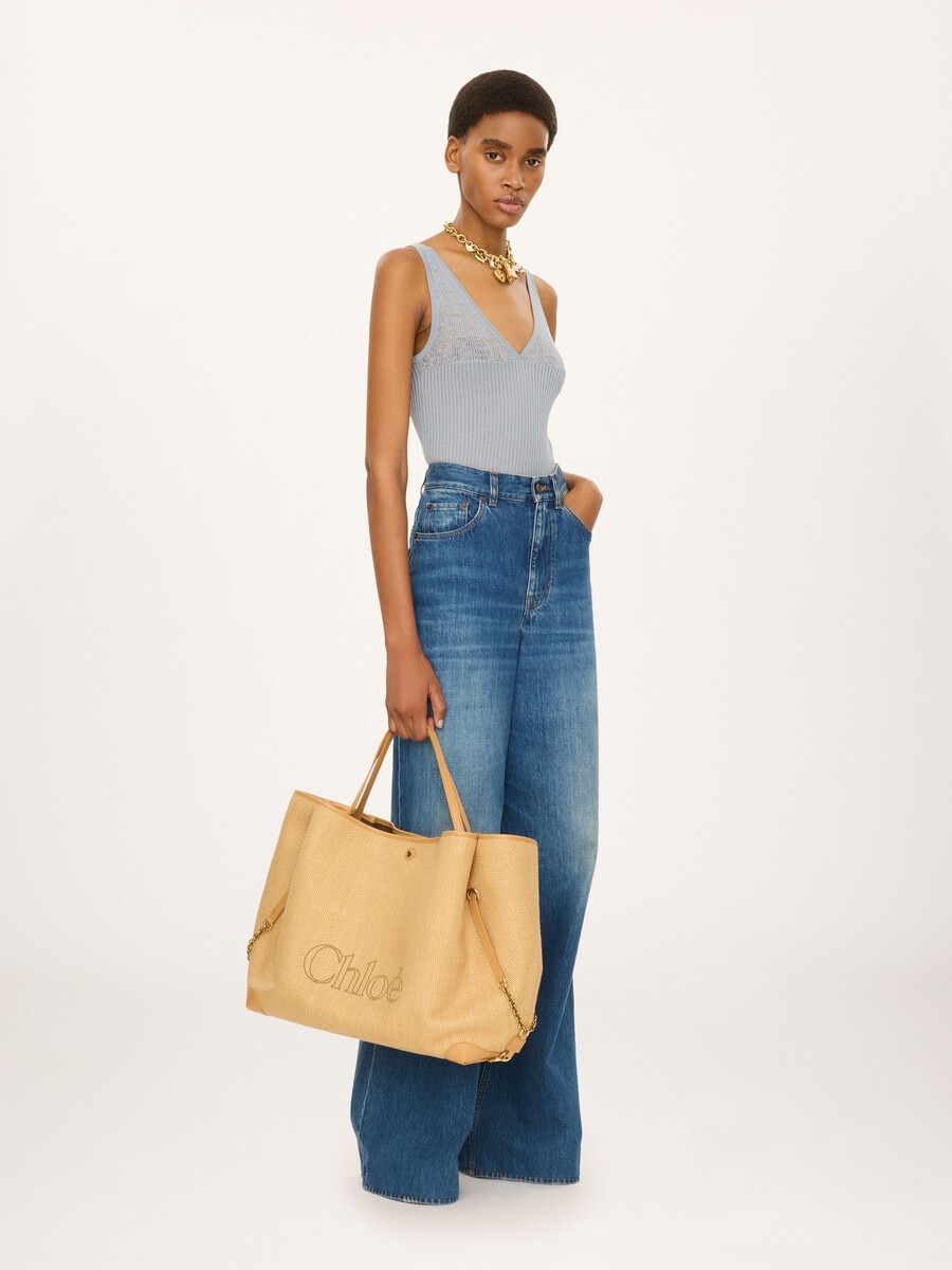 Large Chlo&eacute; Clover double carry bag in raffia-effect fibers - 8
