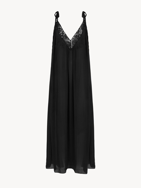 Long slip dress in silk charmeuse & lace