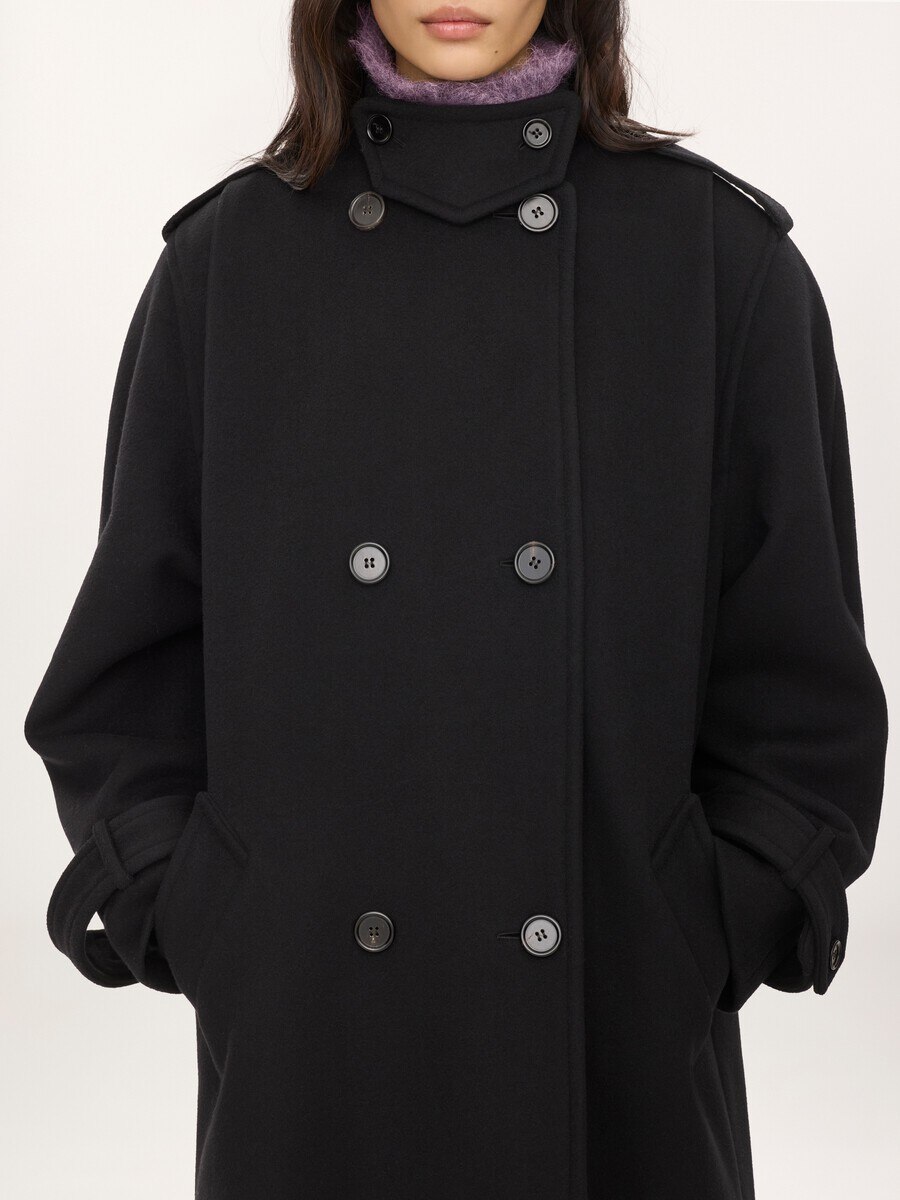 High-neck long coat in double-face wool - 8
