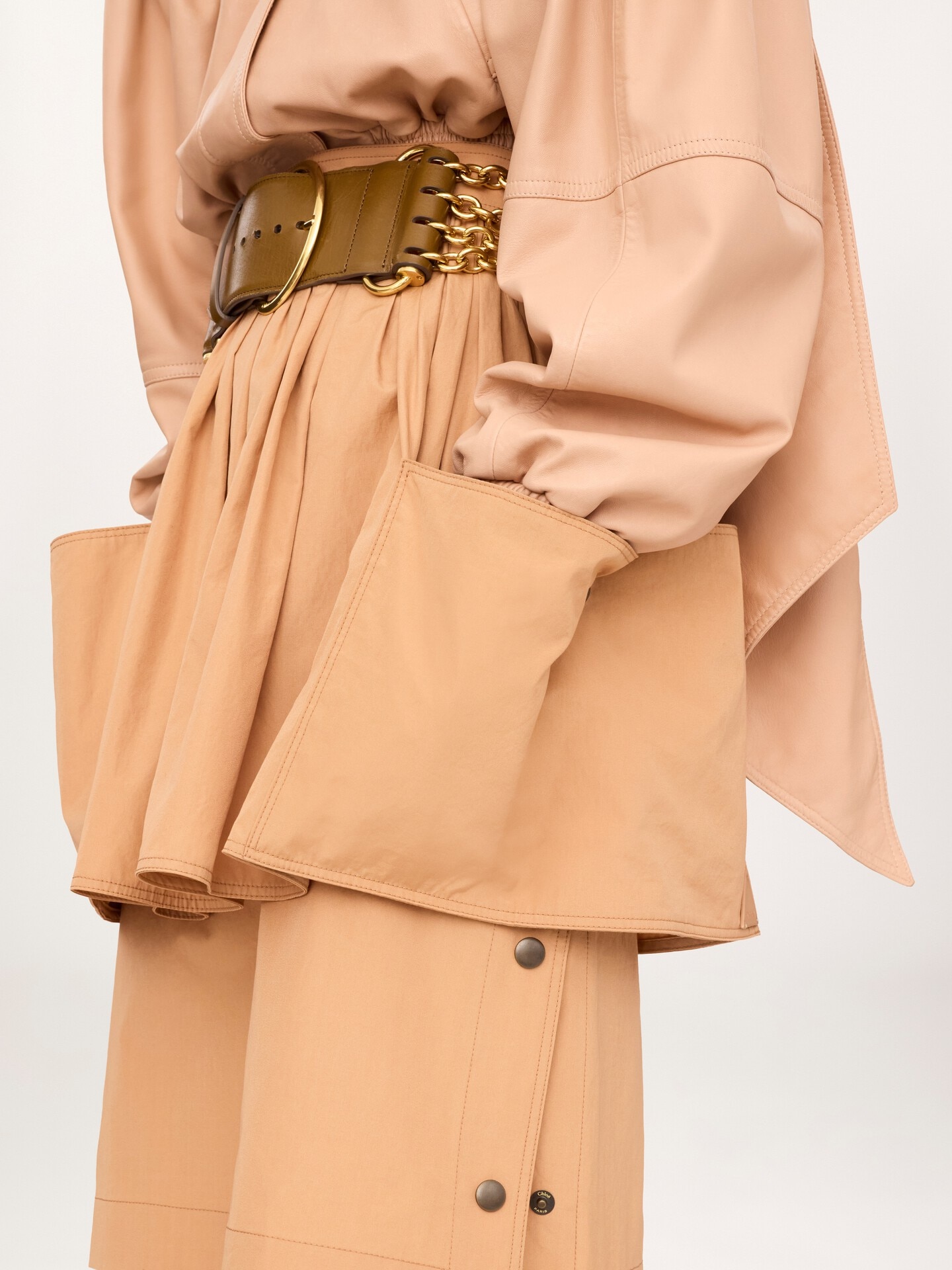 Layered knee-length skirt in cotton poplin - 7