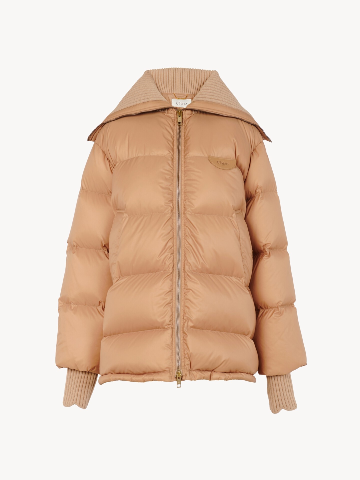 High-neck puffer jacket in shiny nylon - 1