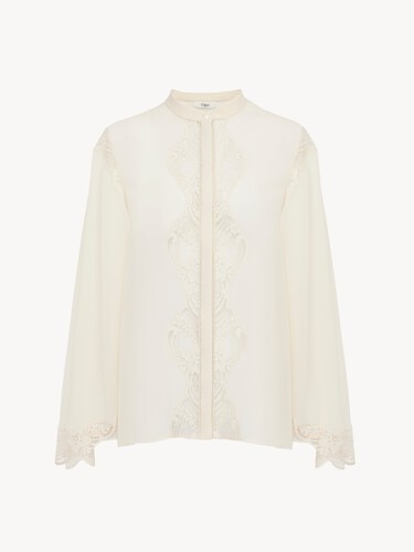 Fluid blouse in silk georgette & lace - 1