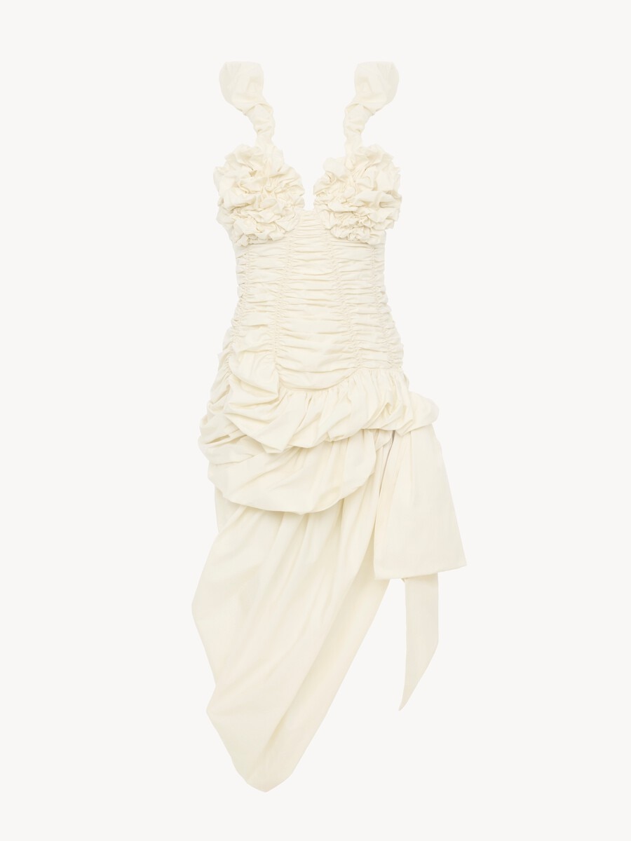 Robe midi sans manches fronc&eacute;e en popeline de coton - 1