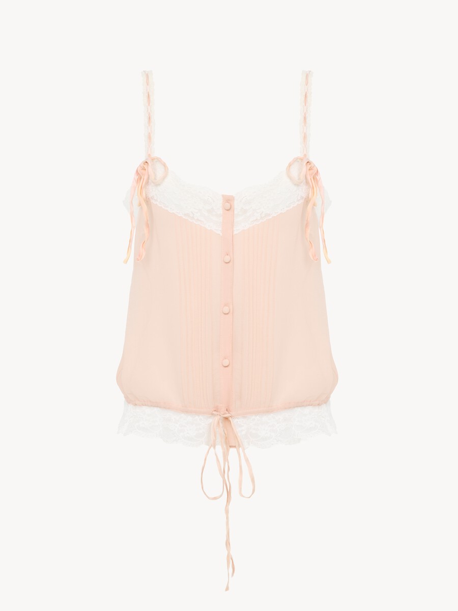 Camisole top in silk georgette & lace - 2
