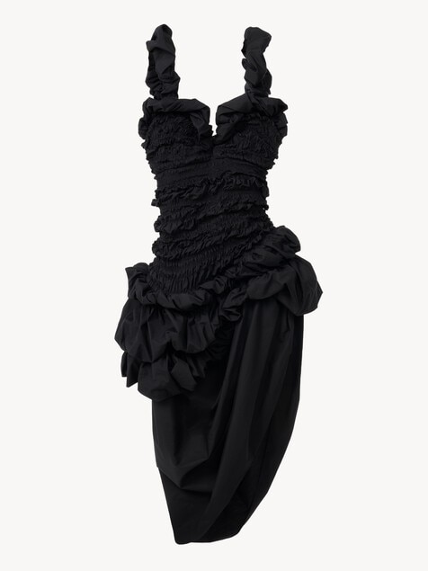 Ruched bustier midi dress in cotton poplin