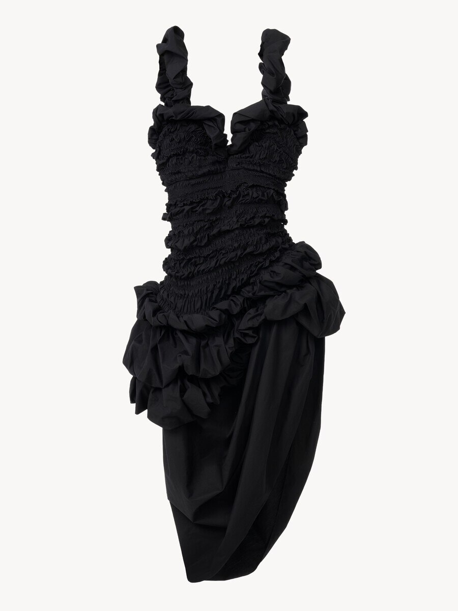 Ruched bustier midi dress in cotton poplin - 1
