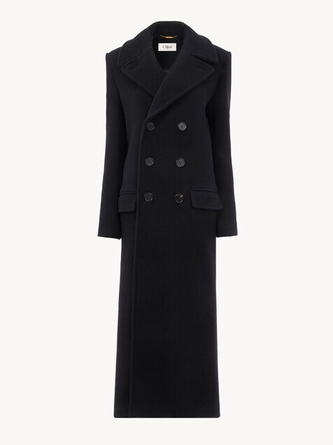 Long double-breasted coat in double-face wool