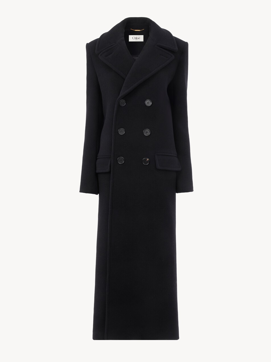 Long double-breasted coat in double-face wool - Packshot