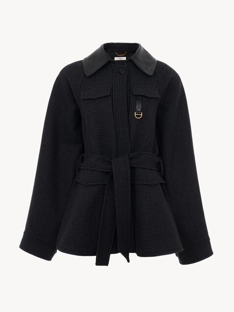 Utilitarian jacket in houndstooth wool