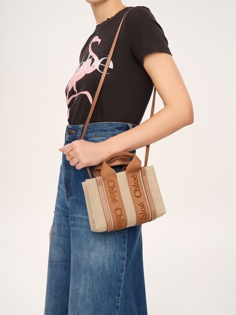 Mini Woody tote bag in linen