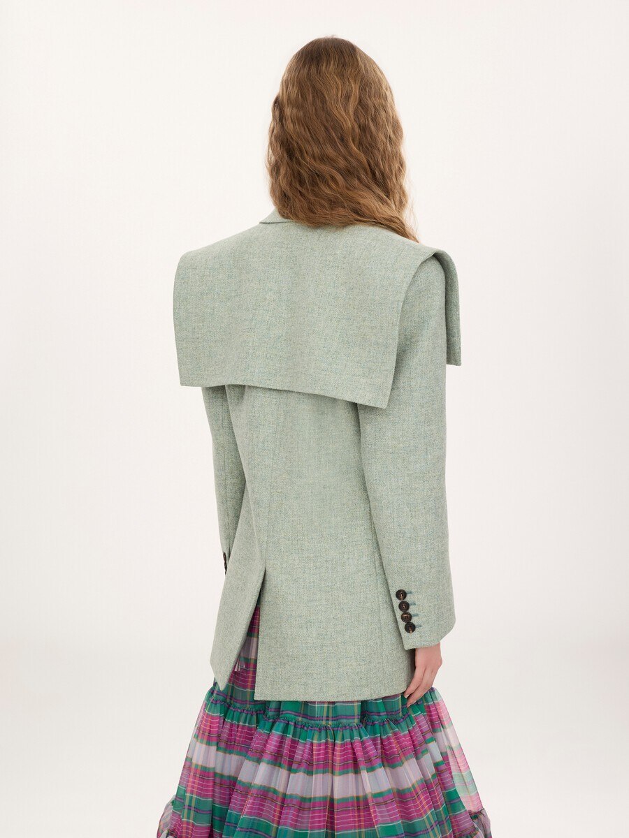Veste blazer droite en laine chin&eacute;e - 7