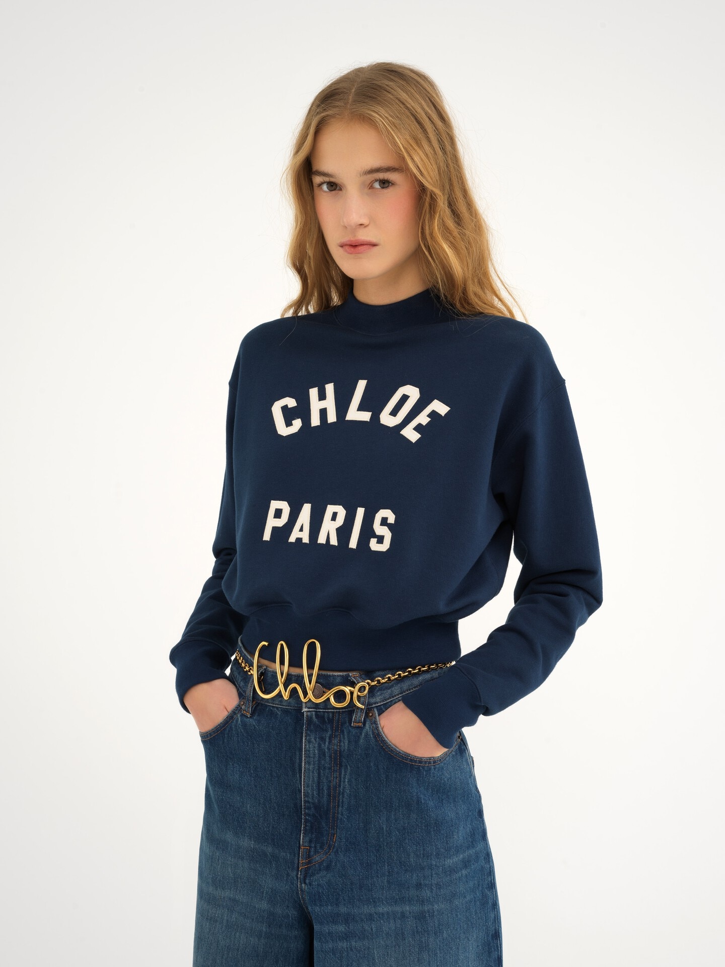 Mock-neck logo sweater in cotton fleece - 4