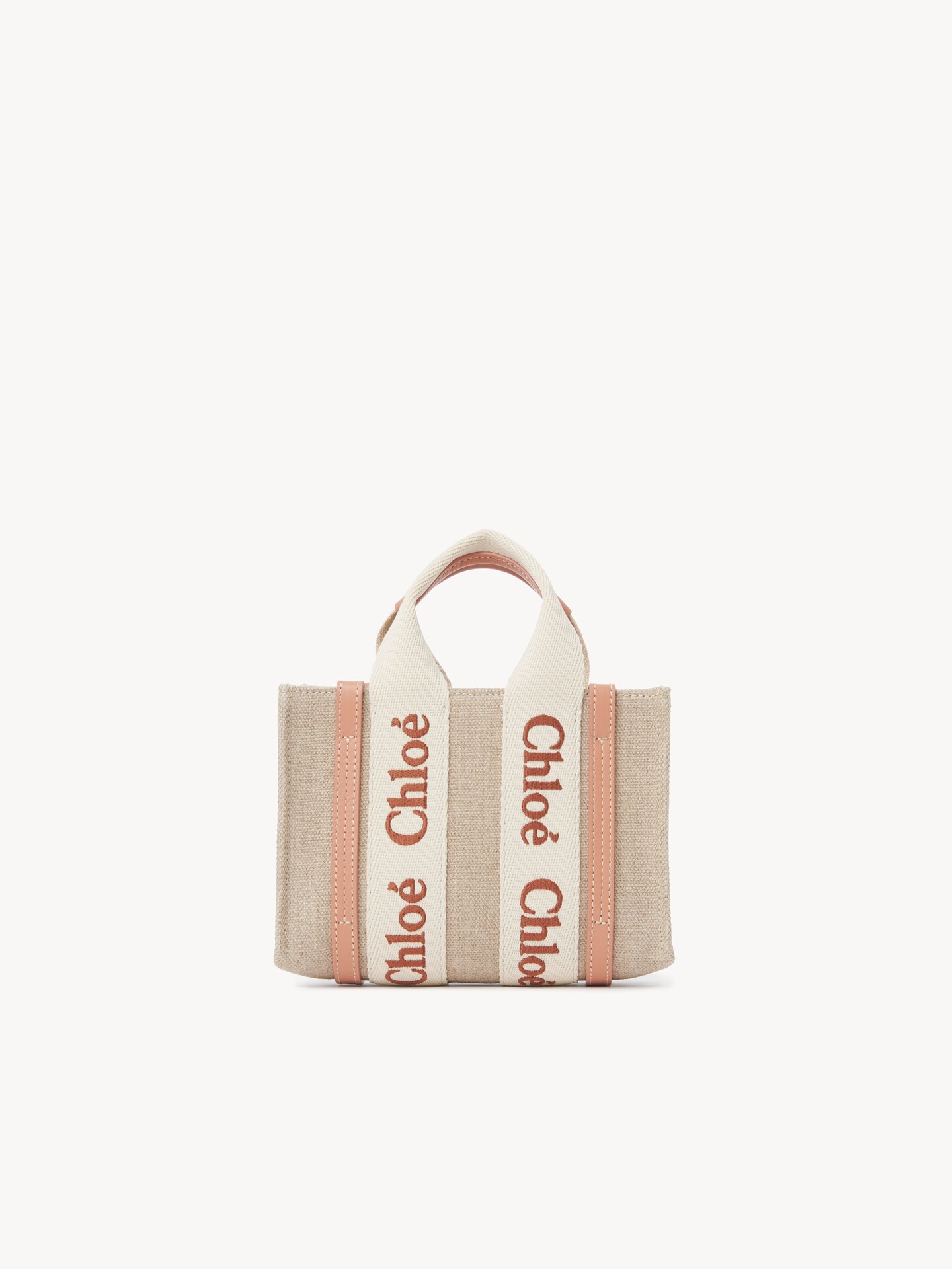 Mini Woody tote bag in linen & leather - 5