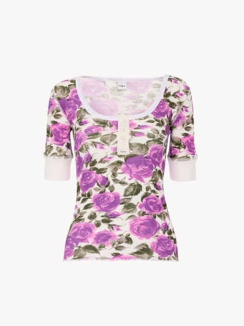 Top henley manches courtes en jersey de coton