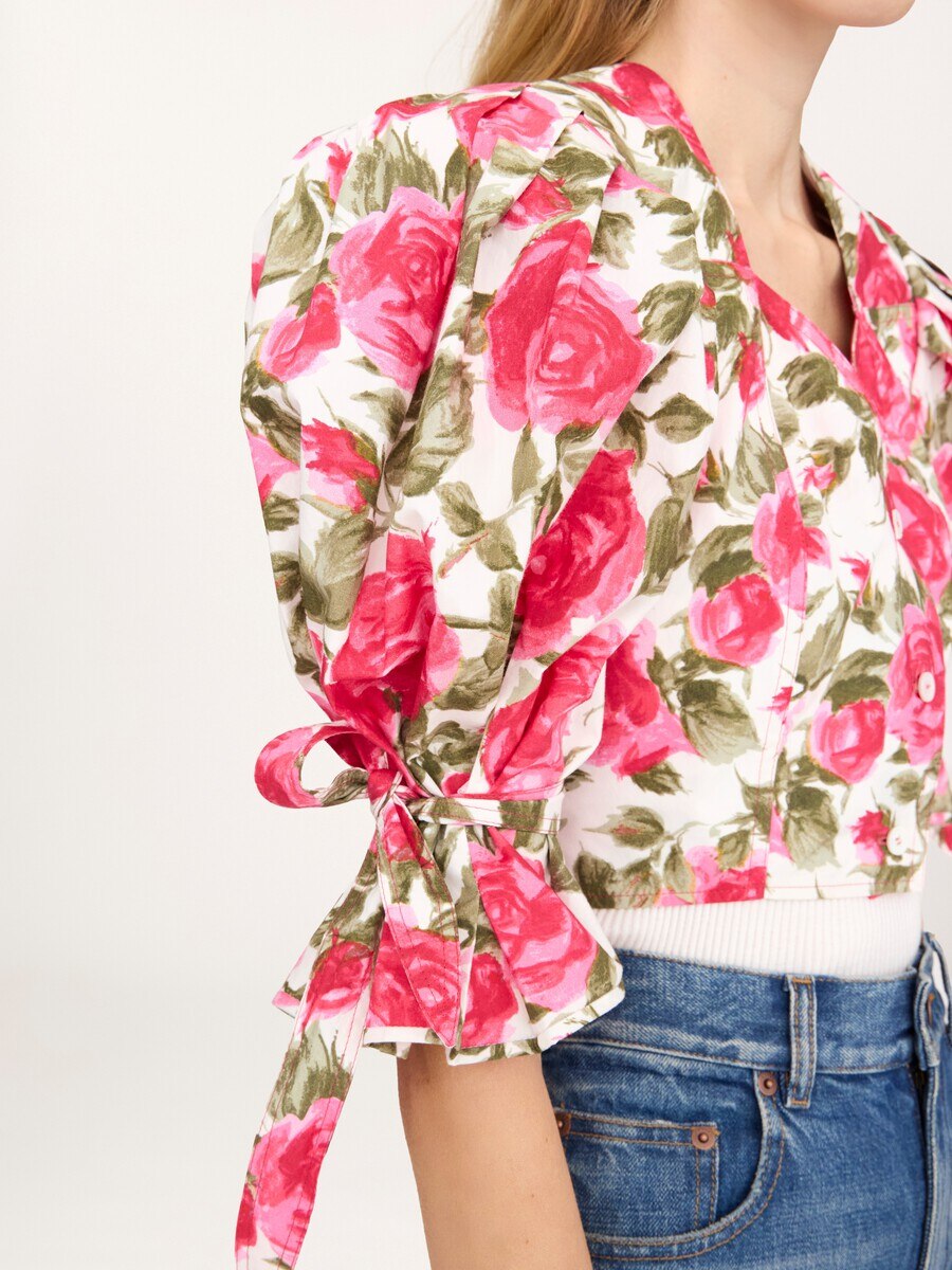 Puff-sleeve cropped top in cotton poplin - 8
