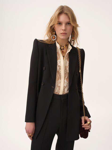 Double-breasted tailored jacket in a cr&ecirc;pe mix