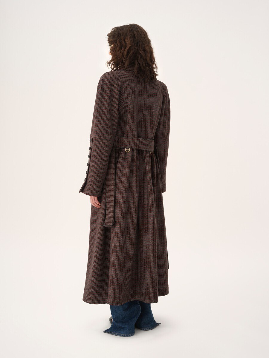 Double-breasted riding coat in houndstooth wool - 5
