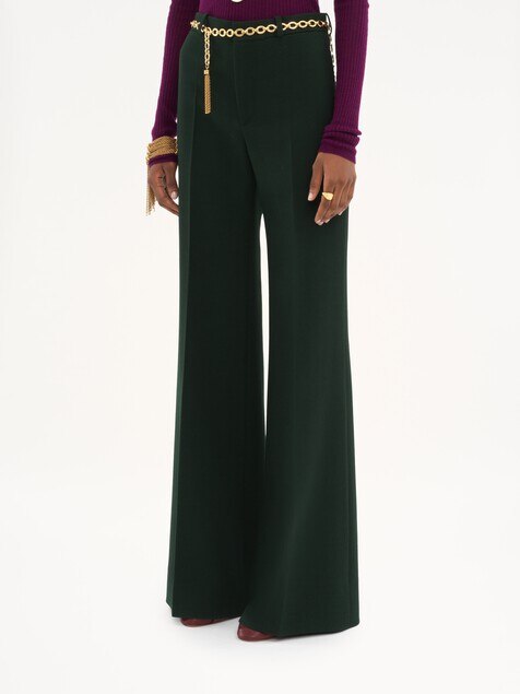 Flared tailored pants in wool cr&ecirc;pe
