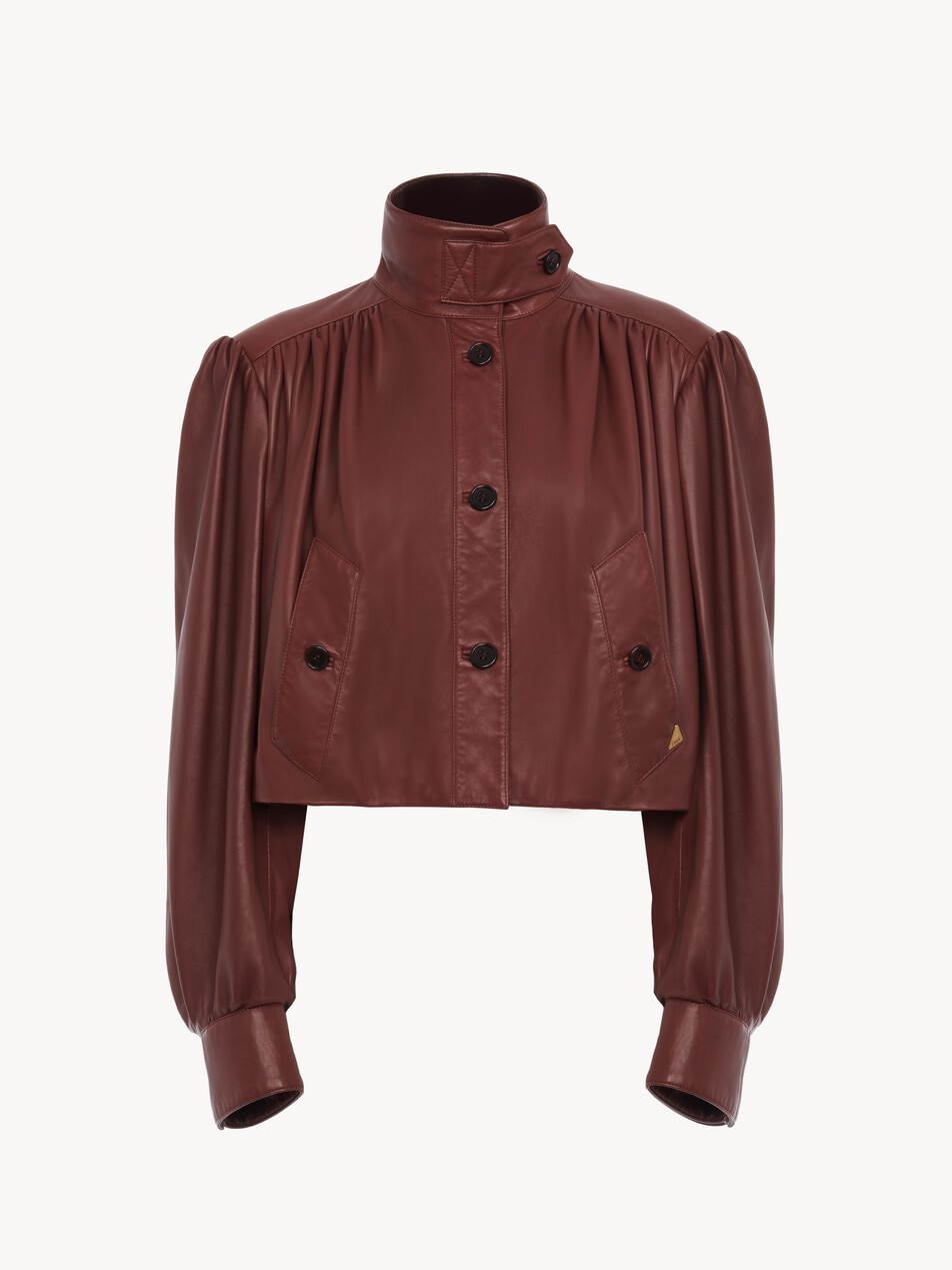 Gathered boule jacket in leather