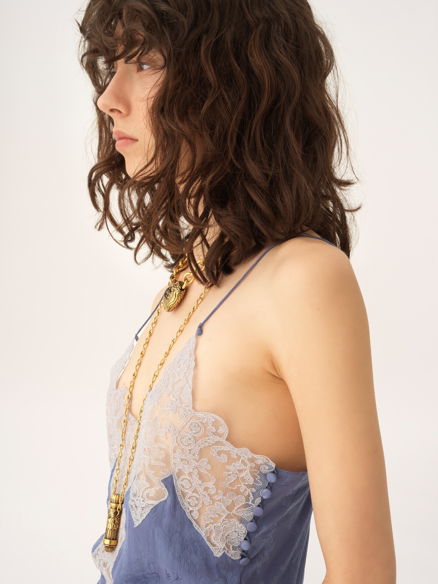 Camisole top in silk jacquard & lace - 6
