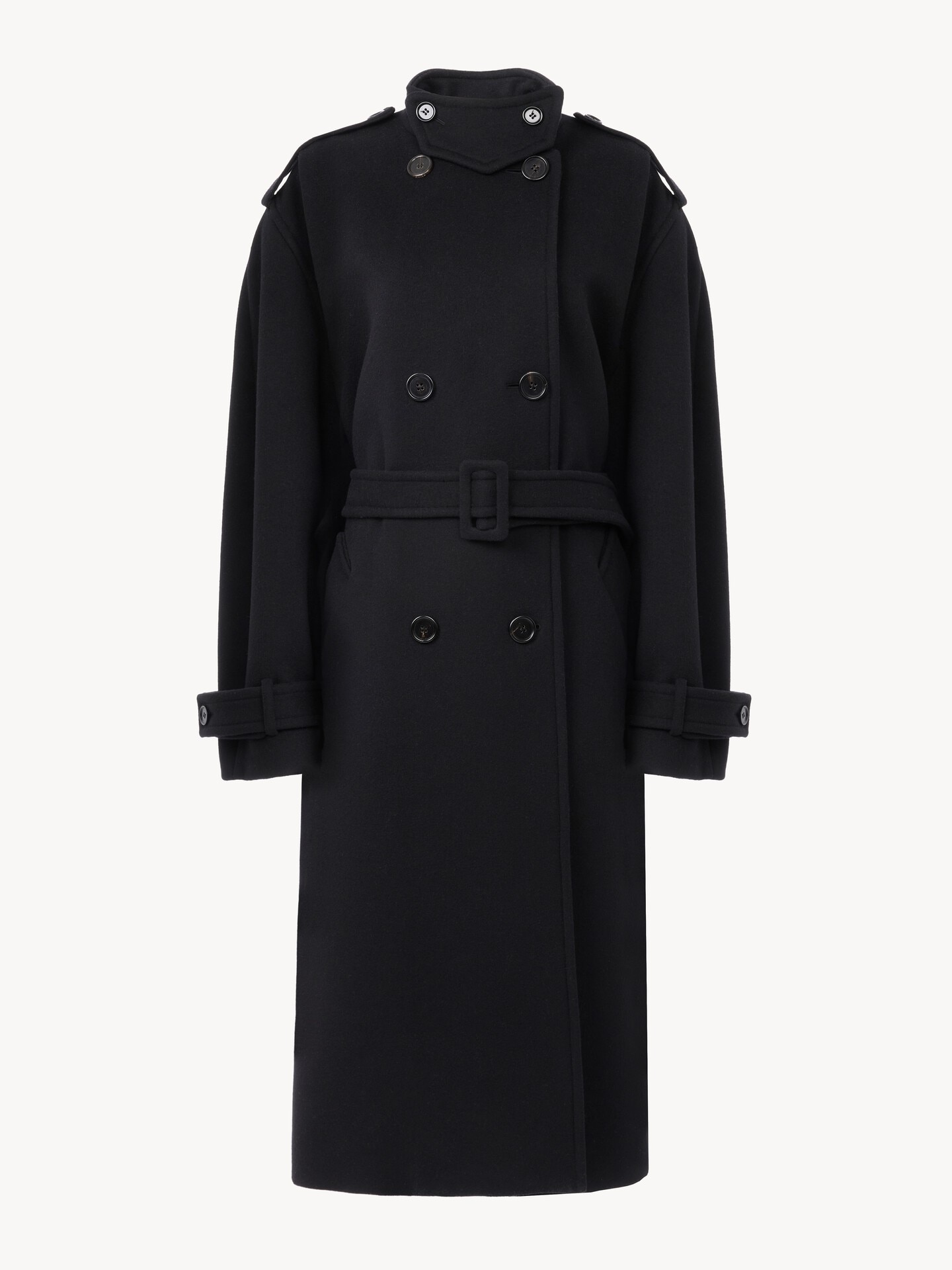 High-neck long coat in double-face wool - 2