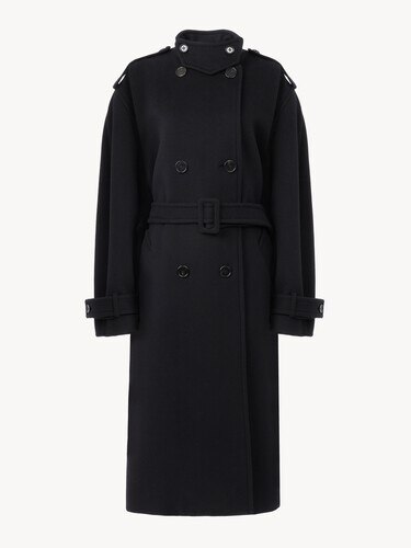 High-neck long coat in double-face wool - 2
