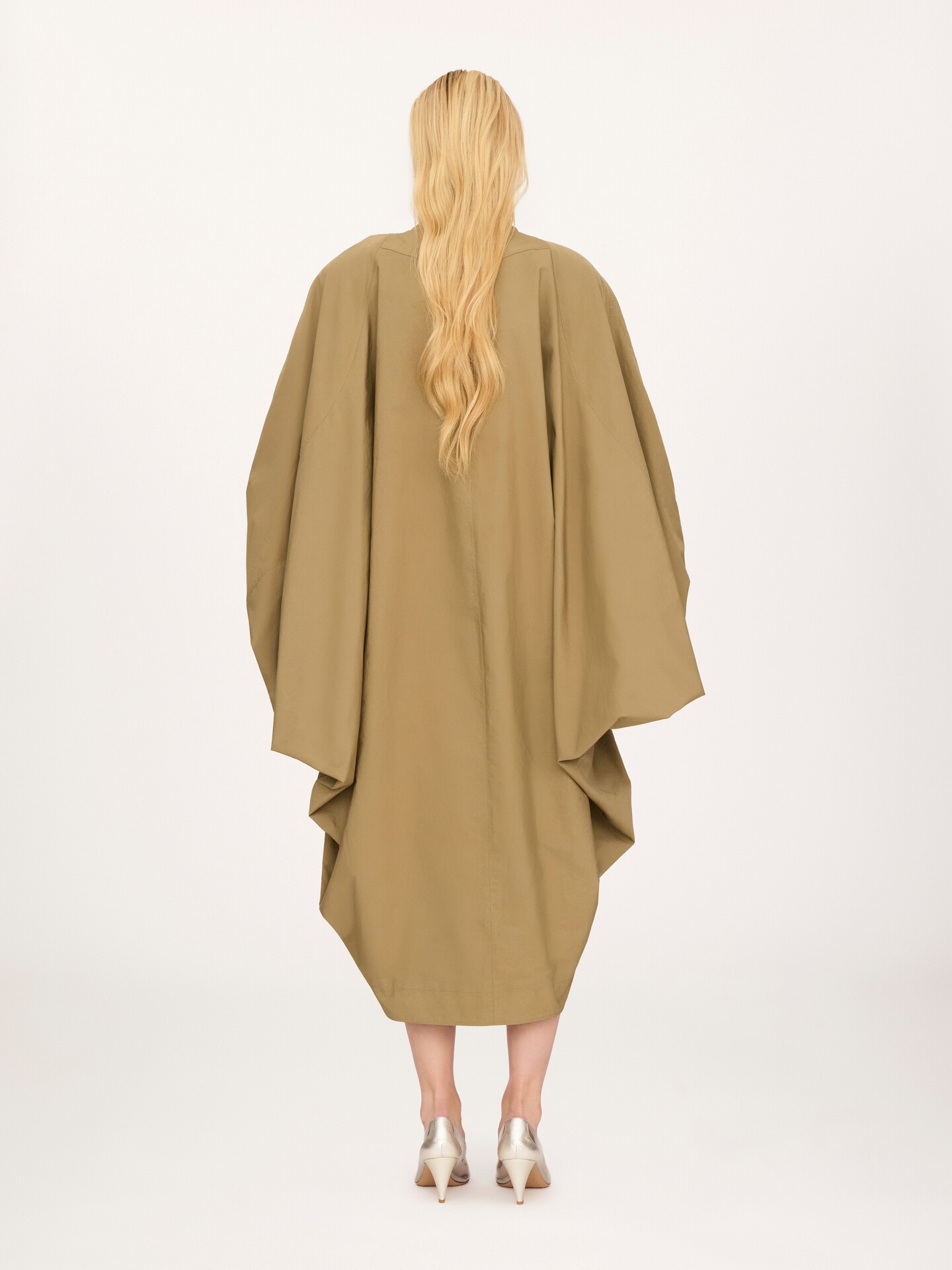 High-neck oversized cape coat in cotton poplin - 5.0