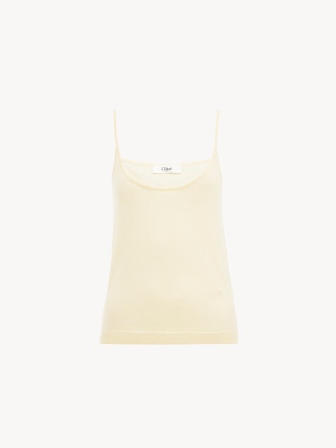 Thin-strap tank top in superfine wool knit 