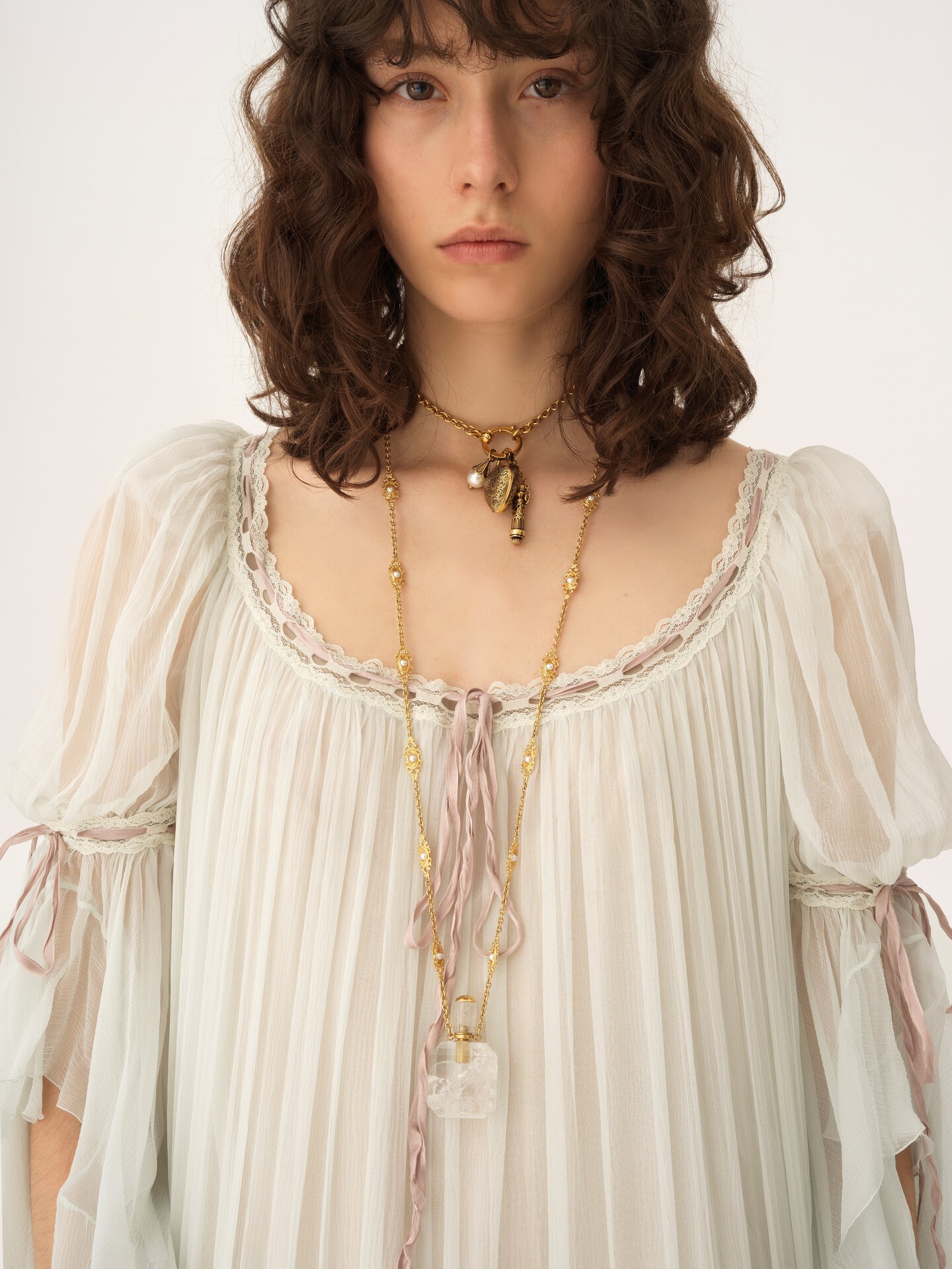 Oversized long ruffled dress in silk mousseline - 8