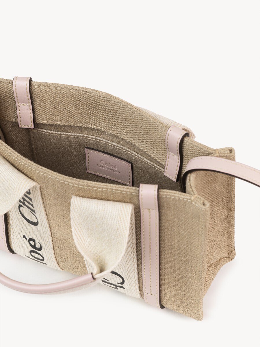 Mini Woody tote bag in linen - 5