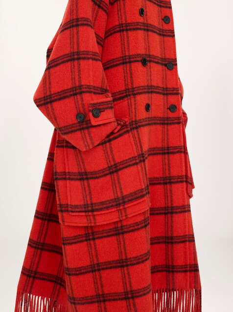 Double-breasted oversized long coat in check double-face wool & alpaca