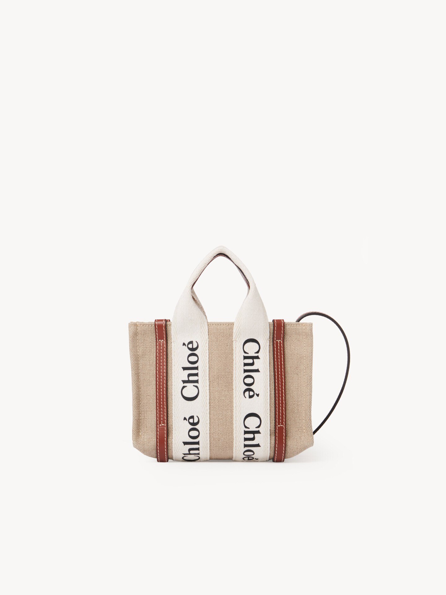 Mini Woody tote bag in linen - 1.0