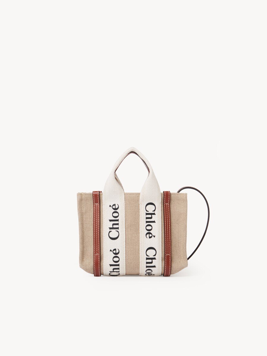 Mini Woody tote bag in linen - 1