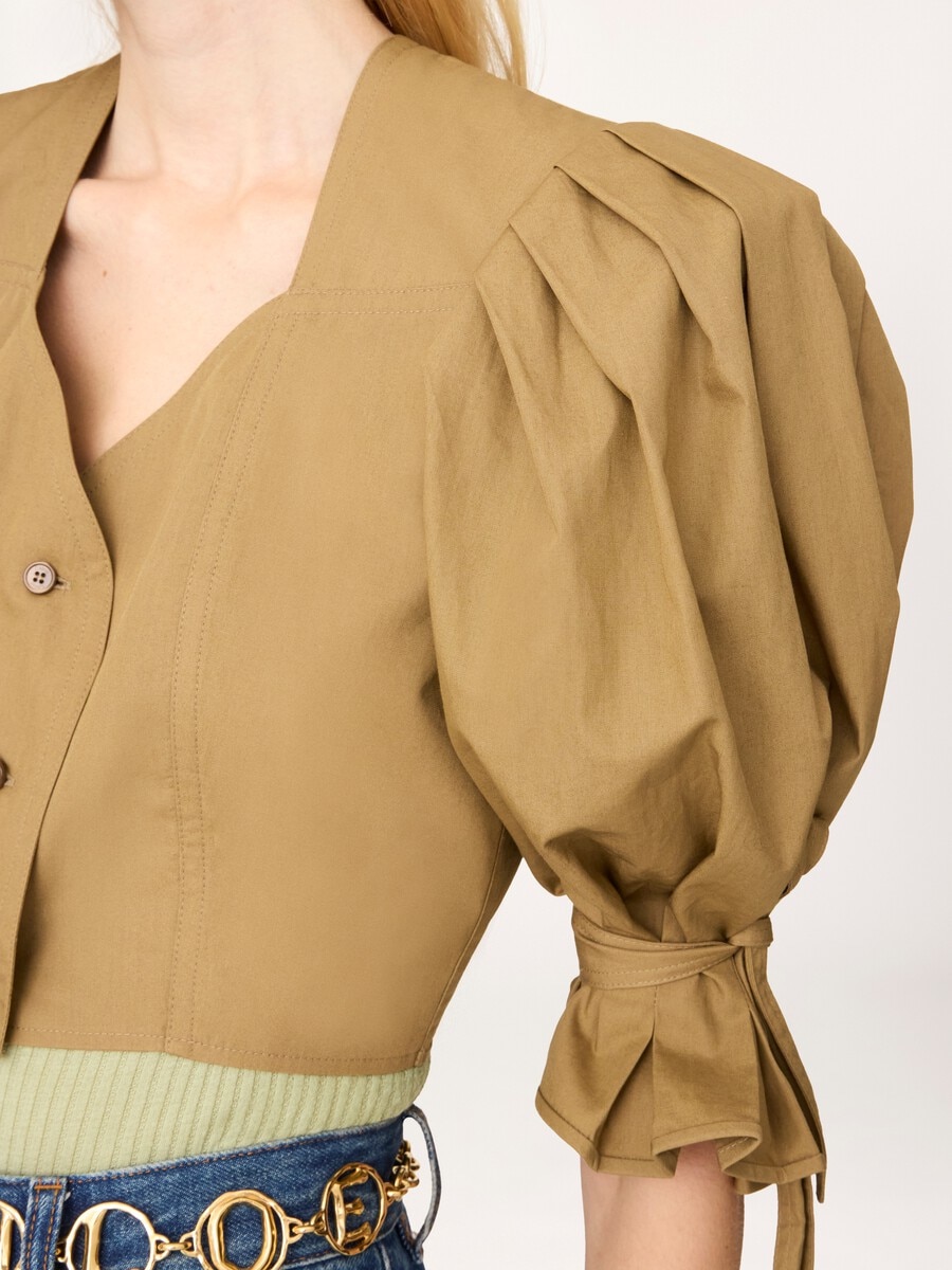 Puff-sleeve cropped top in cotton poplin - 5