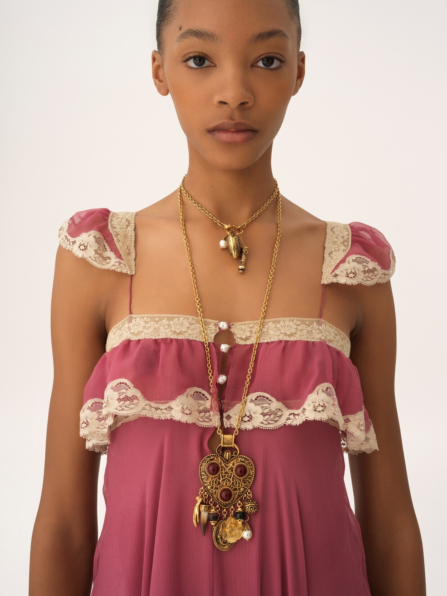 Robe longue fluide en mousseline de soie et dentelle - 7