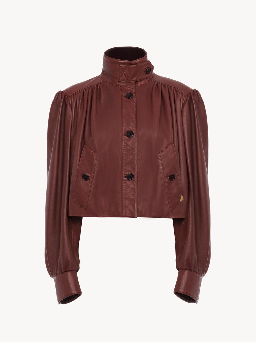 Gathered boule jacket in leather - 1