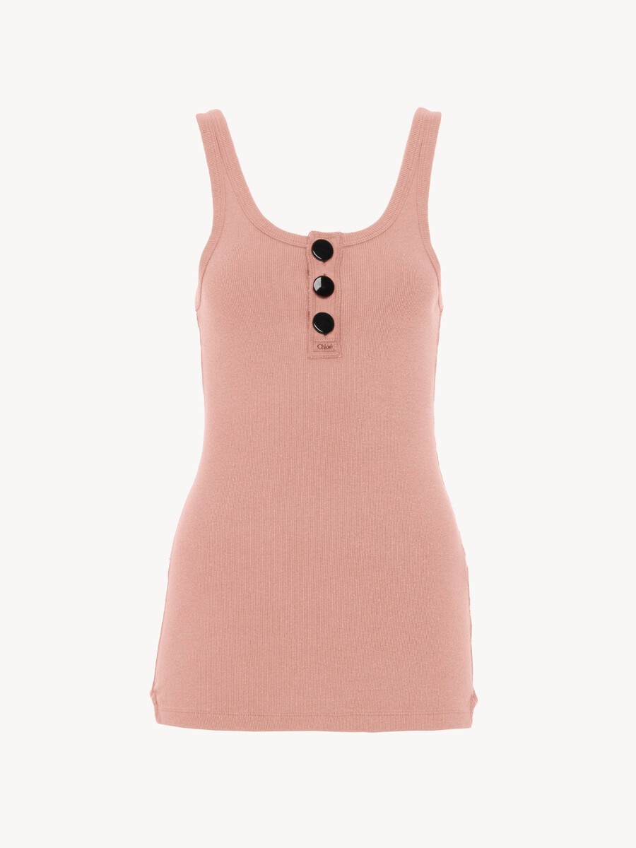 Fitted Henley tank top in cotton jersey - 1