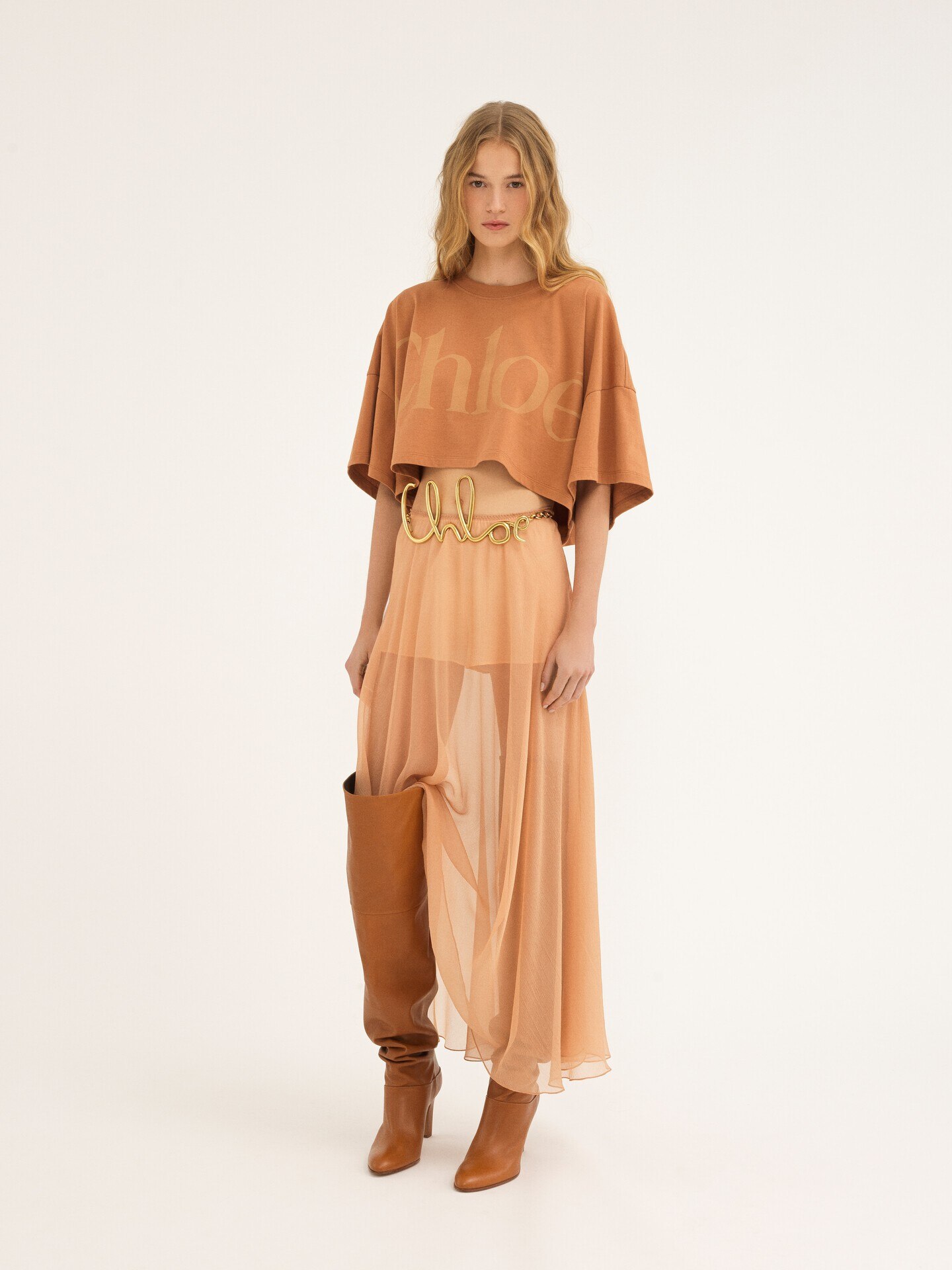 Fluid long skirt in silk mousseline - 3