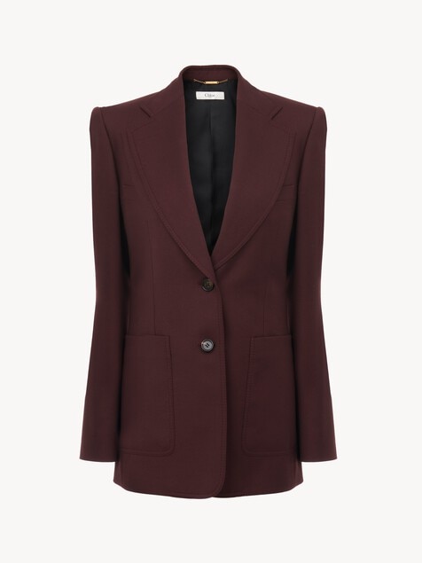 Veste blazer droite en gabardine de laine