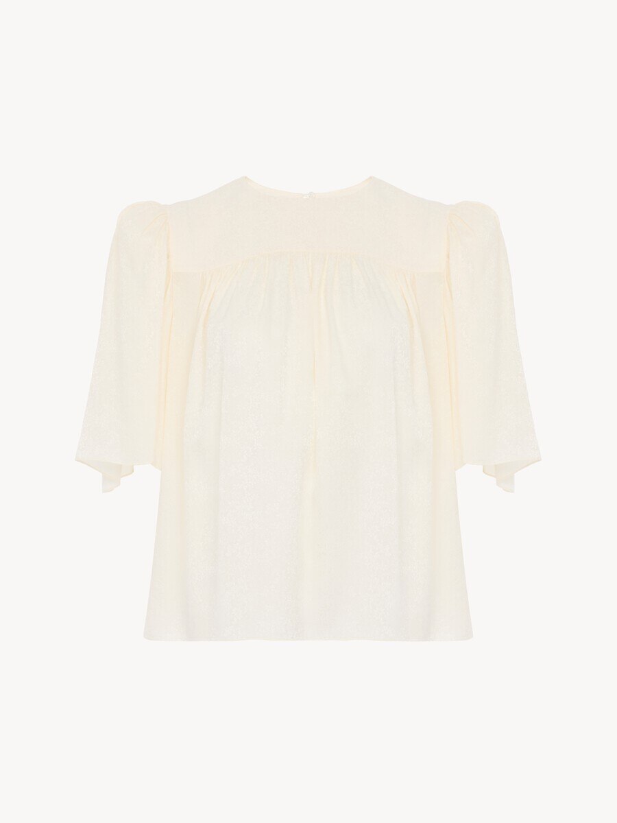 Crew-neck gathered top in silk jacquard - 2