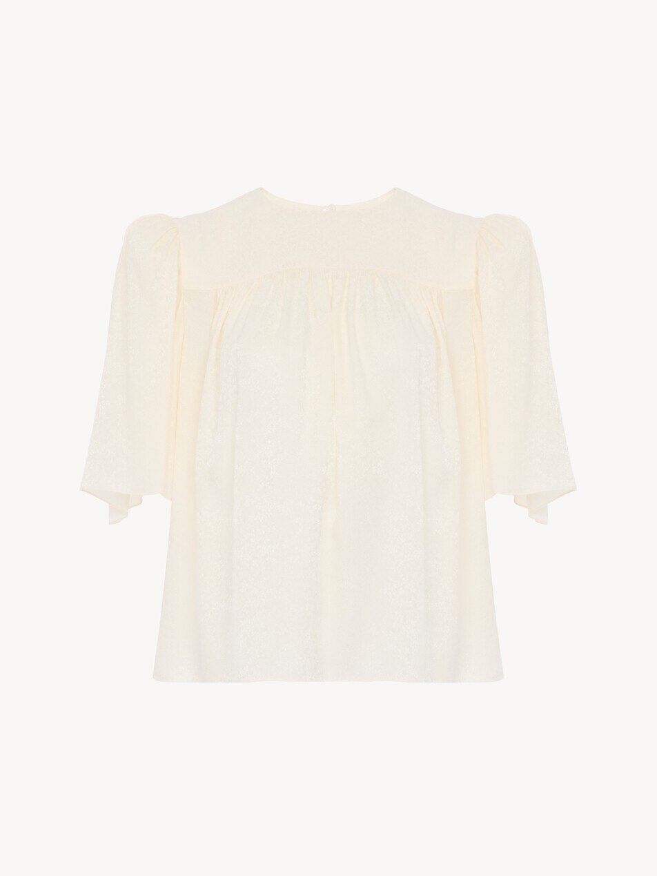 Crew-neck gathered top in silk jacquard - Packshot