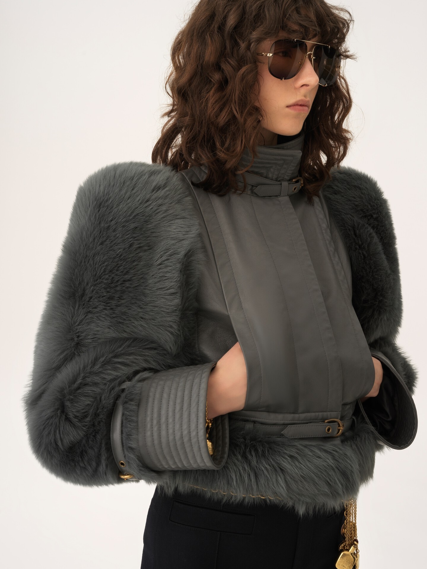 Veste hybride col montant en cuir - 8