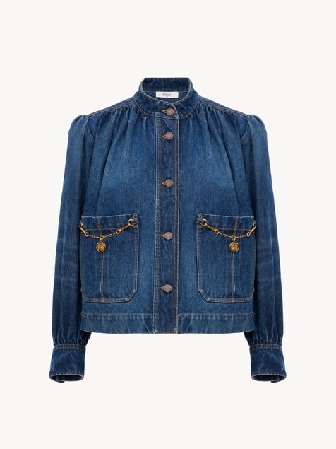 High-neck gathered jacket in denim