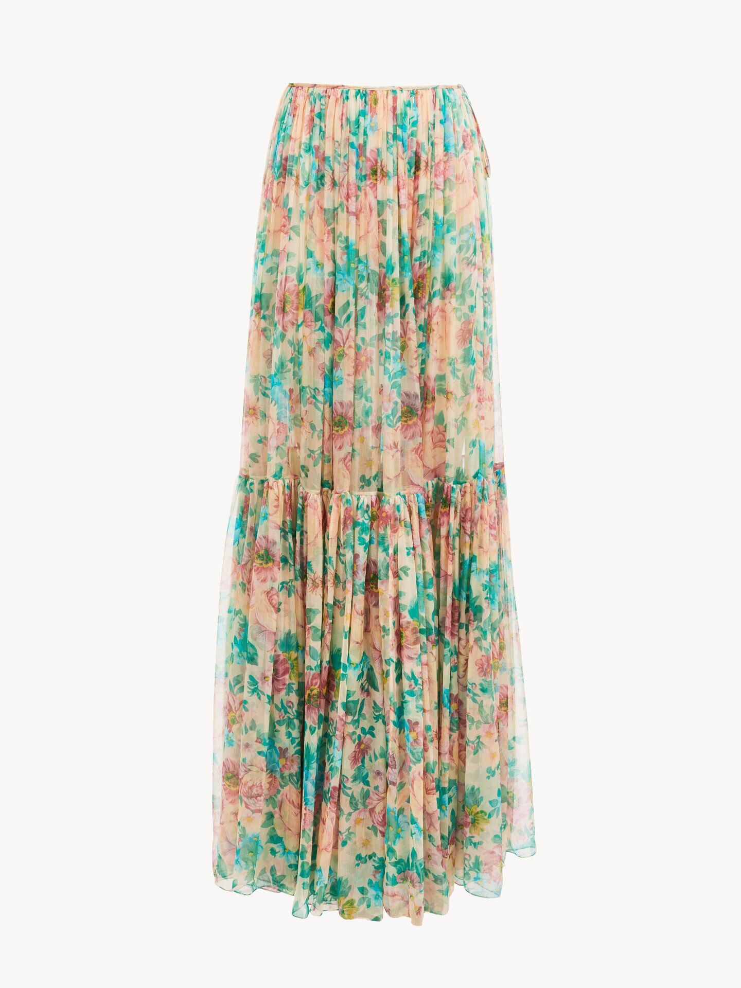 Gathered maxi skirt in silk mousseline - 1