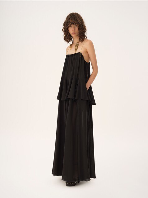 Sleeveless long dress in silk georgette