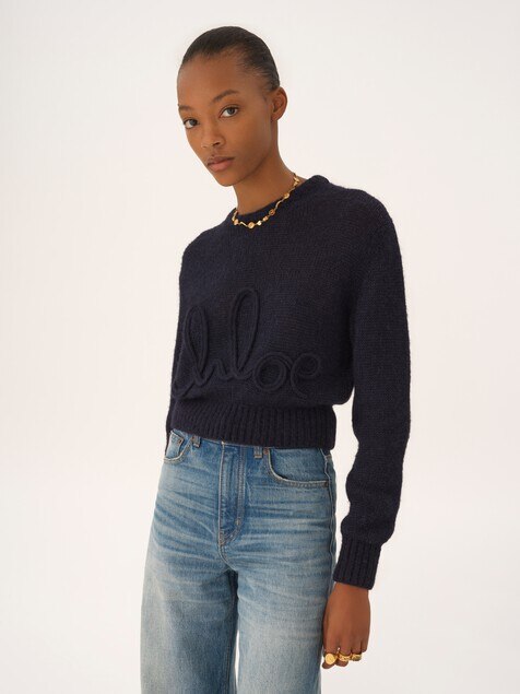 Logo sweater in alpaca wool & silk knit