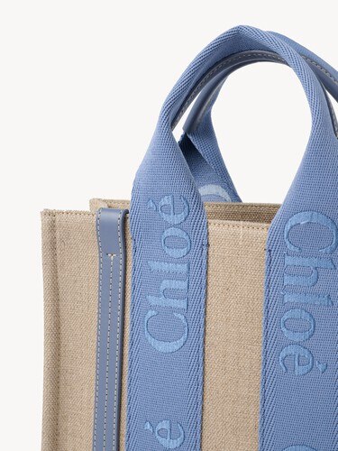 Small Woody tote bag in linen - 7